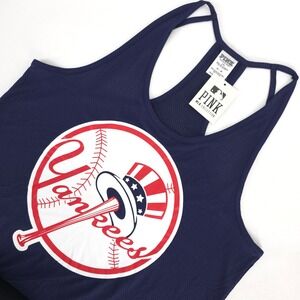 Victoria's Secret Pink Yankees Racerback Tank Women's Medium Big Logo Athleisure